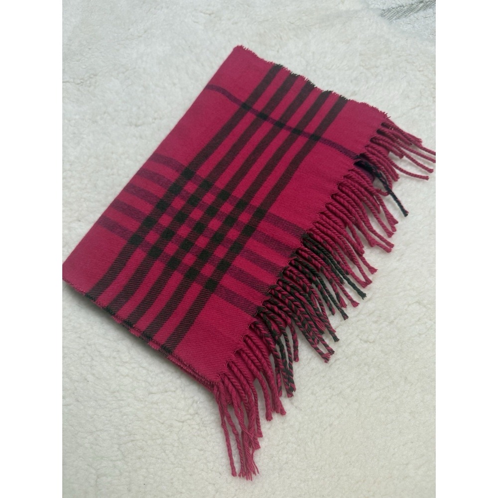 100% Cashmere Pink Tartan Plaid Fringe Scarf Wrap Made in Scotland Preppy Luxury